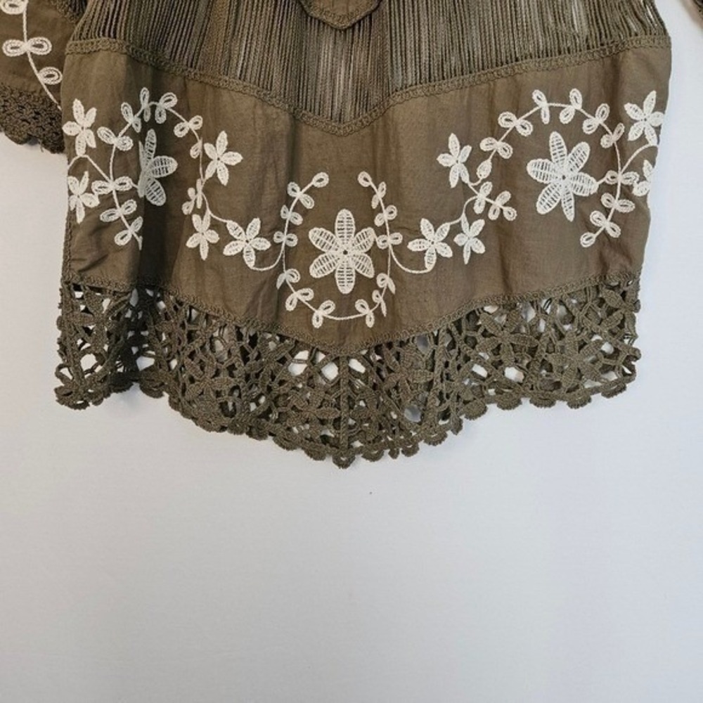 Oliver O. Peasant Top Boho Crochet Embroidered Short Sleeve Blouse Size Medium - Picture 5 of 12